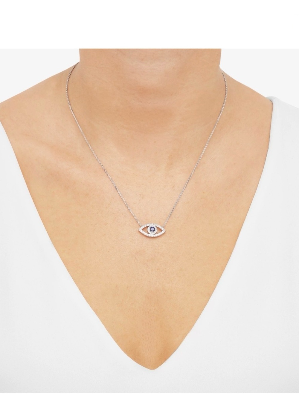 Evil Eye Pendant Necklace in 925 Silver with Blue sapphire center Accent